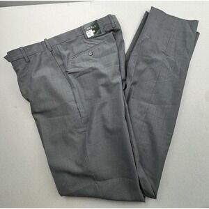 BERLE Mens 34 Grey Wool/Polyester‎ Dress Pants Flat Front 980-55-SSP Unhemmed